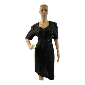 Vintage Mark & John By Sam Women's Short Sleeves Silk Beaded Mini Dress Size M